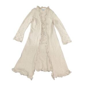 Max Studio Long Open Front Oatmeal Chunky Knit Cardigan Duster Medium Y2K Boho